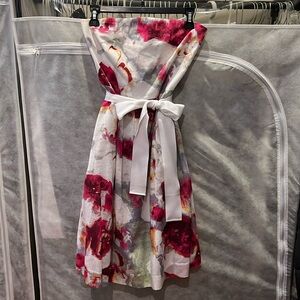Banana republic strapless white floral dress with white sash
